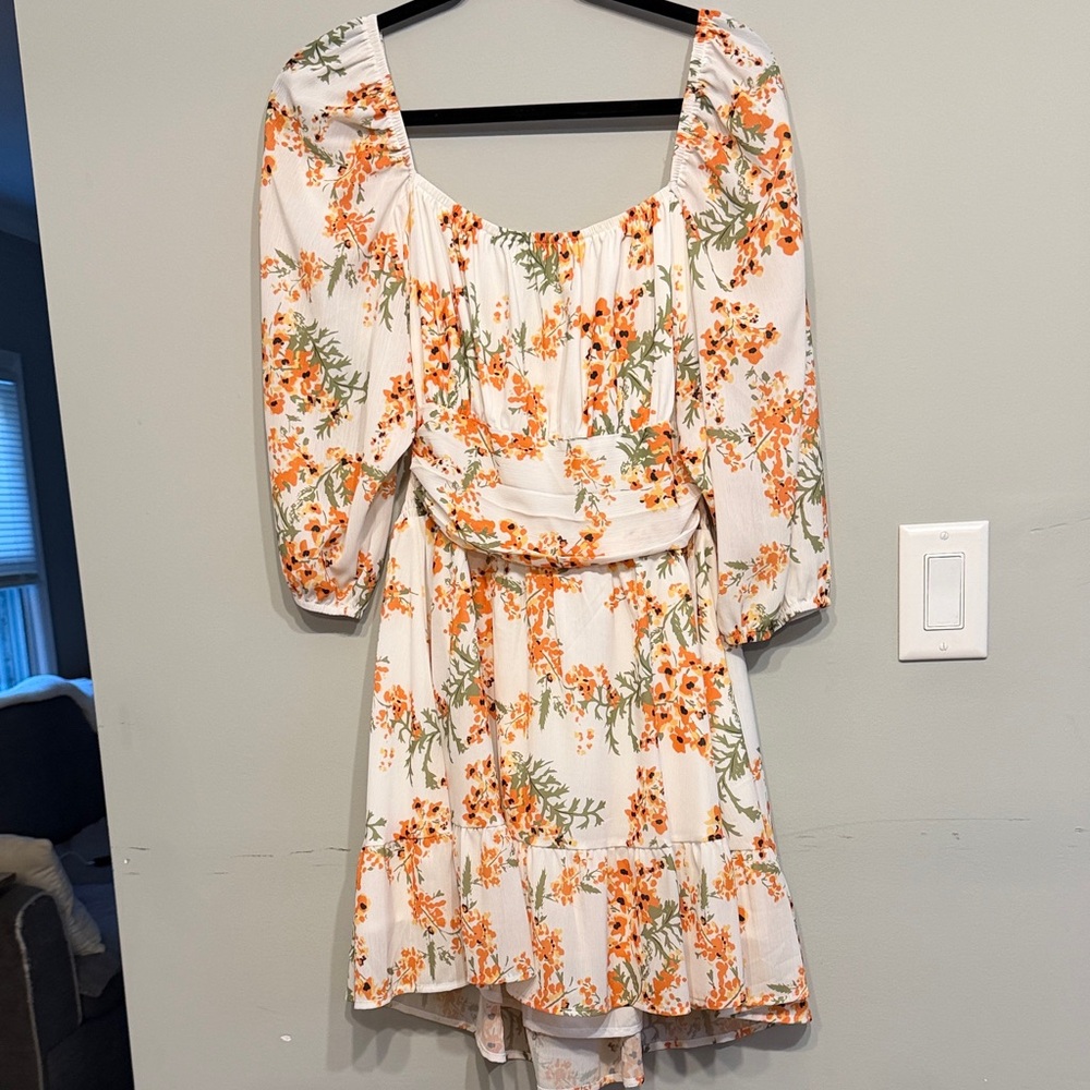 Floral Print Dress with Orange and Green Accents